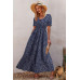 Allover Print Puff Sleeve Ruched Shirred Dress
