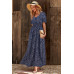 Allover Print Puff Sleeve Ruched Shirred Dress