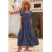 Allover Print Puff Sleeve Ruched Shirred Dress