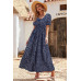 Allover Print Puff Sleeve Ruched Shirred Dress
