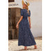 Allover Print Puff Sleeve Ruched Shirred Dress