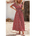 Allover Print Puff Sleeve Ruched Shirred Dress