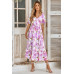 Floral Paint Short Sleeve Tie Cuff Surplice Dress