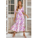 Floral Paint Short Sleeve Tie Cuff Surplice Dress