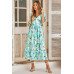 Floral Paint Short Sleeve Tie Cuff Surplice Dress