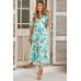 Floral Paint Short Sleeve Tie Cuff Surplice Dress