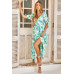 Floral Paint Short Sleeve Tie Cuff Surplice Dress