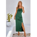 Spaghetti Strap Cowl Neck Split Midi Slit Dress