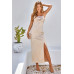 Spaghetti Strap Cowl Neck Split Midi Slit Dress