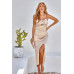 Spaghetti Strap Cowl Neck Split Midi Slit Dress