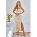 Spaghetti Strap Cowl Neck Split Midi Slit Dress