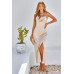 Spaghetti Strap Cowl Neck Split Midi Slit Dress