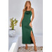 Spaghetti Strap Cowl Neck Split Midi Slit Dress