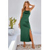 Spaghetti Strap Cowl Neck Split Midi Slit Dress