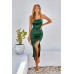 Spaghetti Strap Cowl Neck Split Midi Slit Dress
