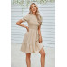 Solid Puff Sleeve Shirred Detail Ruffle Hem Dress