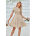 Solid Puff Sleeve Shirred Detail Ruffle Hem Dress
