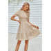 Solid Puff Sleeve Shirred Detail Ruffle Hem Dress