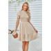 Solid Puff Sleeve Shirred Detail Ruffle Hem Dress