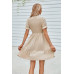 Solid Puff Sleeve Shirred Detail Ruffle Hem Dress