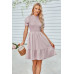 Solid Puff Sleeve Shirred Detail Ruffle Hem Dress