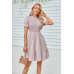 Solid Puff Sleeve Shirred Detail Ruffle Hem Dress