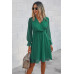 Solid Swiss Dot Flounce Sleeve Shirred Midi Dress