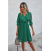 Solid Swiss Dot Flounce Sleeve Shirred Midi Dress