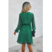 Solid Swiss Dot Flounce Sleeve Shirred Midi Dress