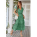 Floral V Neck Ruffle Short Sleeve High Waist Dress