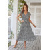 Floral V Neck Ruffle Short Sleeve High Waist Dress