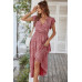 Floral V Neck Ruffle Short Sleeve High Waist Dress