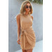 Round Neck Waist Front Tie Ruched Mini Tank Dress