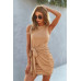 Round Neck Waist Front Tie Ruched Mini Tank Dress