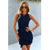 Round Neck Waist Front Tie Ruched Mini Tank Dress