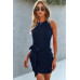 Round Neck Waist Front Tie Ruched Mini Tank Dress