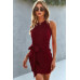 Round Neck Waist Front Tie Ruched Mini Tank Dress