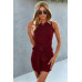 Round Neck Waist Front Tie Ruched Mini Tank Dress