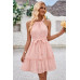 Solid Halter Neck Sleeveless Waist Tie Ruffle Dres