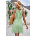 Solid Halter Neck Sleeveless Waist Tie Ruffle Dres