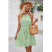 Solid Halter Neck Sleeveless Waist Tie Ruffle Dres