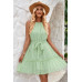 Solid Halter Neck Sleeveless Waist Tie Ruffle Dres