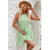 Solid Halter Neck Sleeveless Waist Tie Ruffle Dres