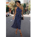 Dot Print Open Shoulder Fit Knot Belt Dress