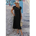 Solid Swiss Dot Ruffle Hem Belt Midi Dress
