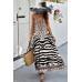 Animal Print Halter Deep V Ruffle Maxi Dress