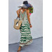 Animal Print Halter Deep V Ruffle Maxi Dress