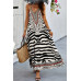Animal Print Halter Deep V Ruffle Maxi Dress