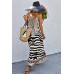Animal Print Halter Deep V Ruffle Maxi Dress