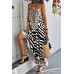 Animal Print Halter Deep V Ruffle Maxi Dress